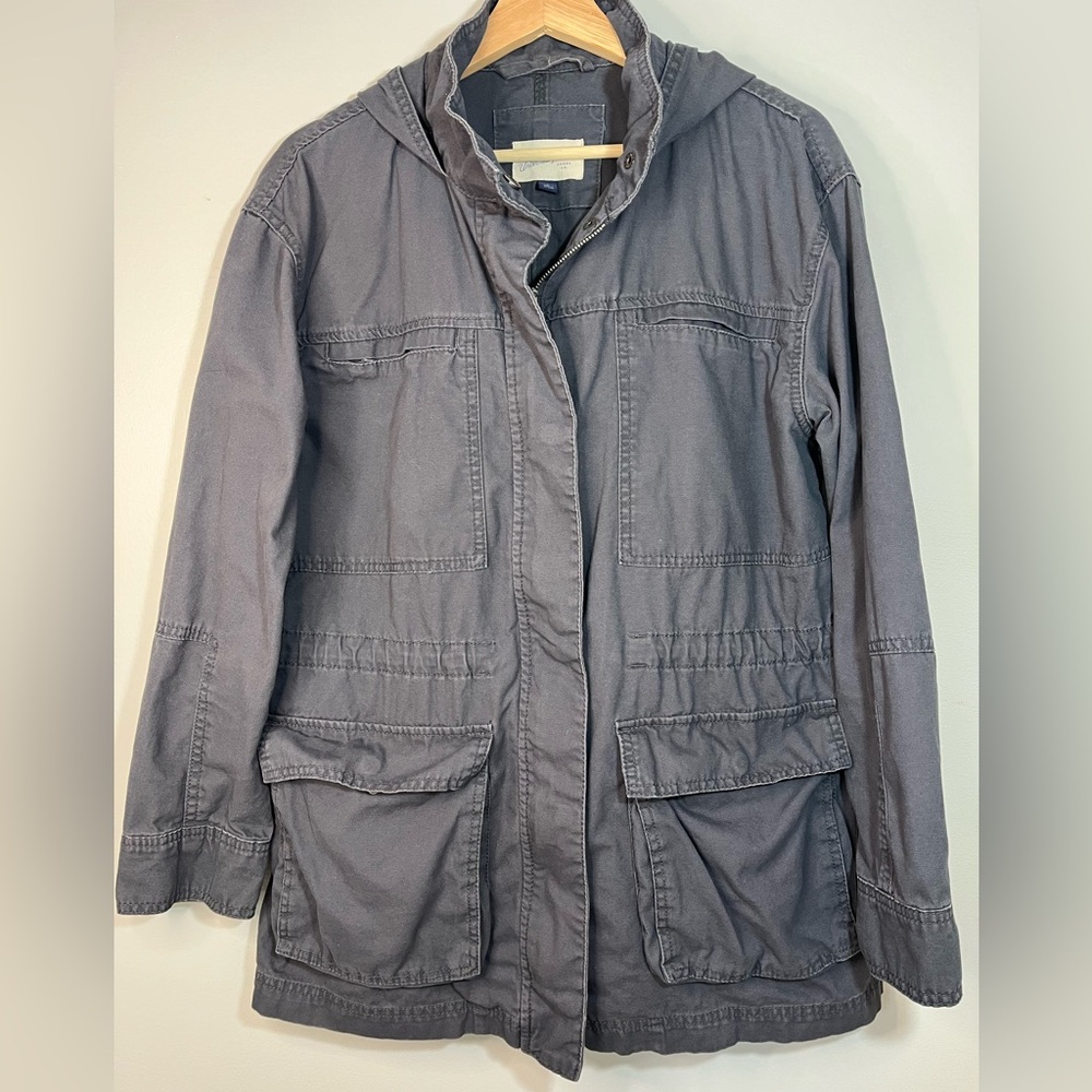 Universal Thread Gray Cotton Canvas Cargo Safari Utility Hooded Jacket Women’s L